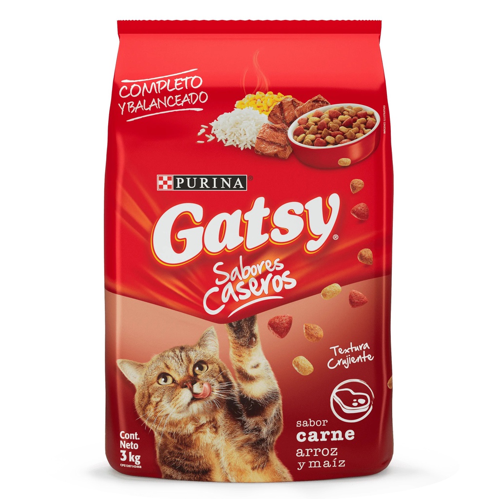 ALIMENTO P/GATO GATSY 3KG CARNE ARROZ MAIZ