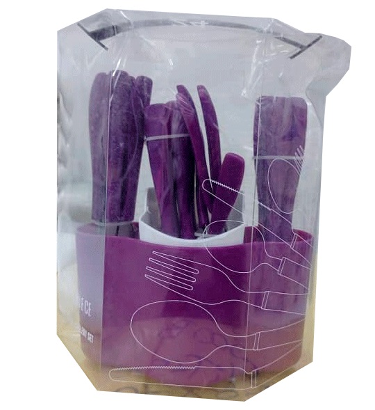 JUEGO DE CUBIERTOS 24 PIEZAS LILA Y MARR