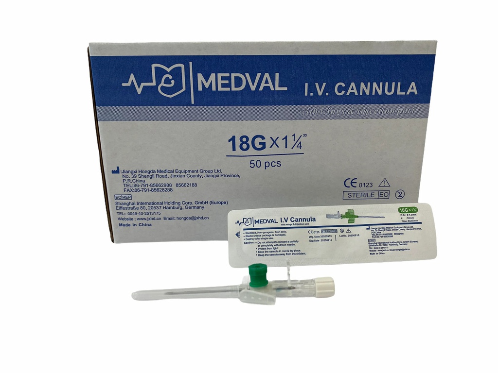 CATETER 18G X 1 1/4&quot; I.V CANNULA MEDVAL