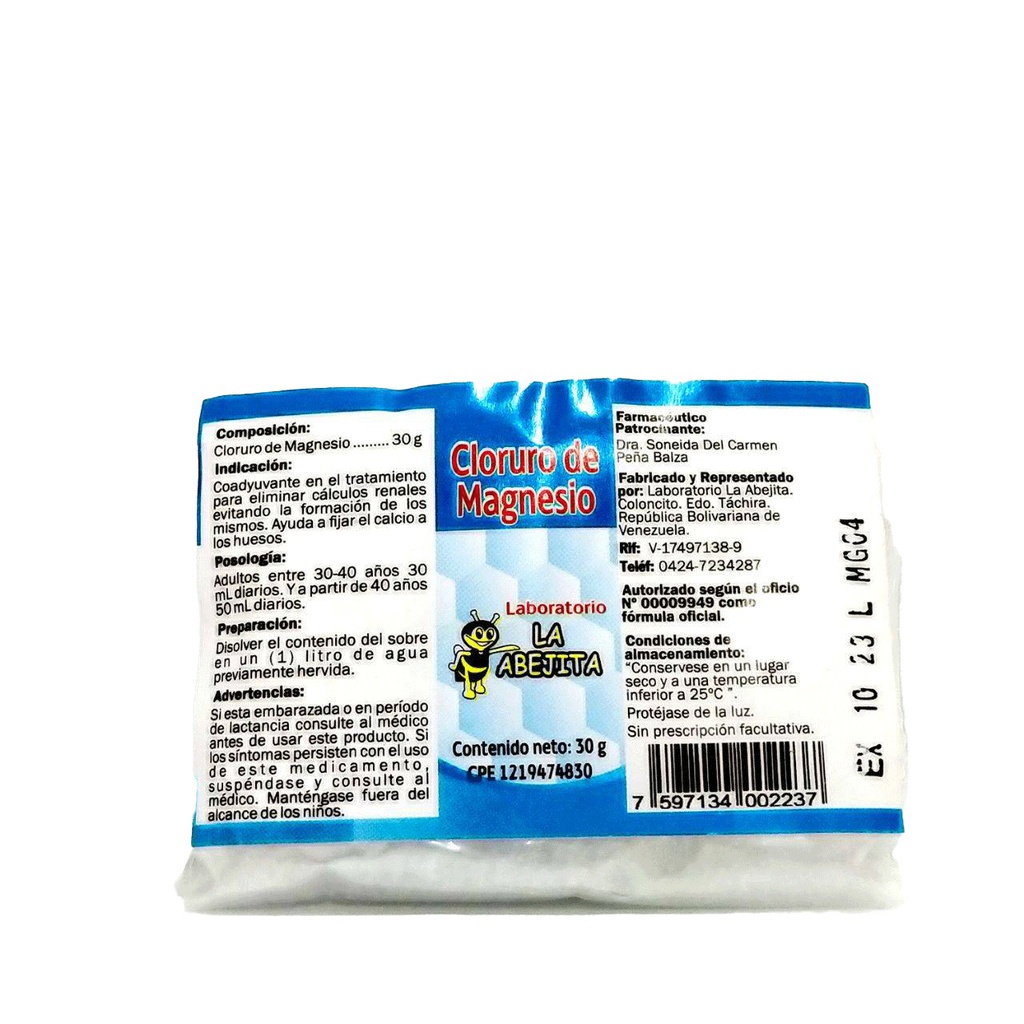CLORURO DE MAGNESIO 30G X 1 SOBRE LA ABEJITA