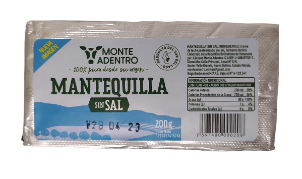MANTEQUILLA MONTE ADENTRO 200GR SIN SAL