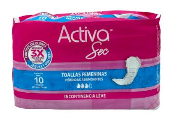 TOALLA SANIT ACTIVA SEC 10UND INCONTINENCIA LEVE