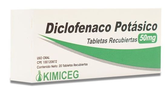 DICLOFENACO POTASICO 50MG X 20 TABLETAS KIMICEG