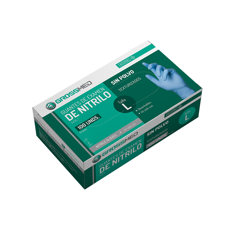 GUANTES DE NITRILO X 100UND L AZUL BIGARO GROSSMED