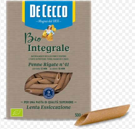 PASTA DE CECCO 500G PENNE RIGATE INTEGRAL BIO