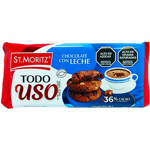 CHOCOLATE ST MORITZ 100GR TODO USO 36% LECHE***