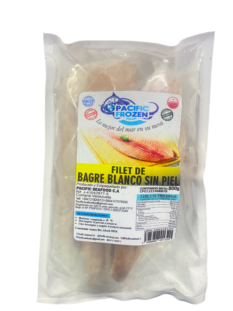 FILET DE BAGRE BLANCO PACIFIC FROZEN 800GR SIN PIEL