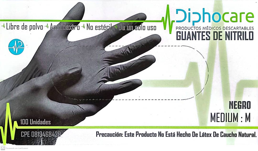 GUANTES DE NITRILO 100UND NEGRO M DIPHOCARE