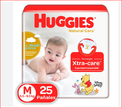 PAÑALES HUGGIES NAT CARE M X25UND