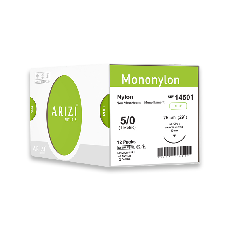 SUTURA MONONYLON 5/0 X 75CM AGUJA 3/8 ARIZI