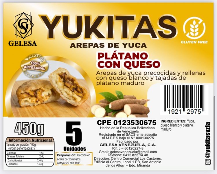 AREPA DE YUCA 450GR PLATANO/QUESO 5UND