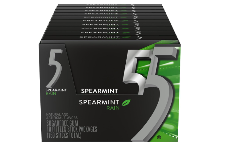 CHICLE WRIGLEY FIVE 10UND LLUVIA DE MENTA S/AZUCAR