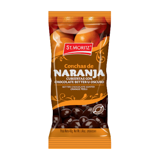 CHOCOLATE ST MORITZ 40G GRAGEADO NARANJA BITTER