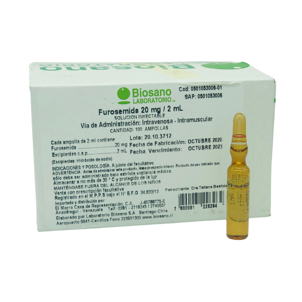 FUROSEMIDA 20MG/2ML X 1AMP I.M I.V BIOSANO