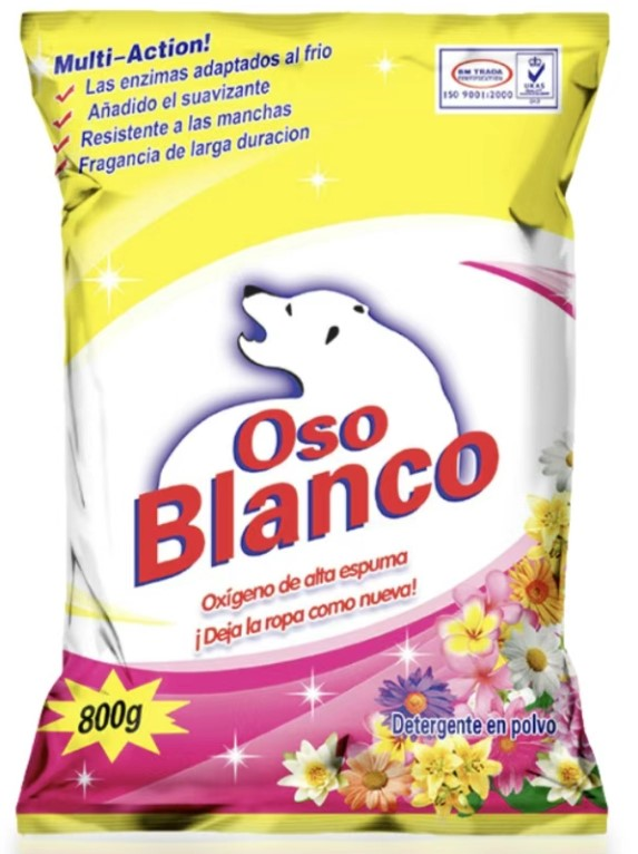 DETERGENTE OSO BLANCO 800GR FLORAL EN POLVO