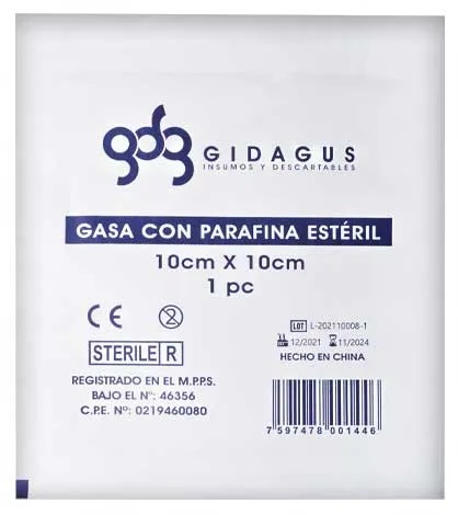 GASAS DE PARAFINA ESTERIL 10UND PARA QUEMADURAS 10CM X 10CM