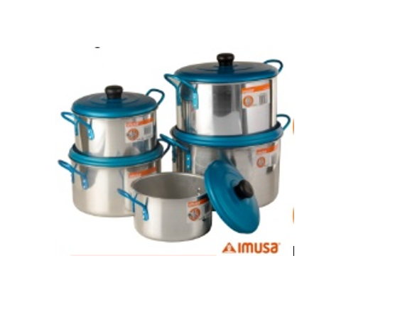 JUEGO DE OLLAS IMUSA 5PZA ALUMINIO TAPA Y MANGO AZUL