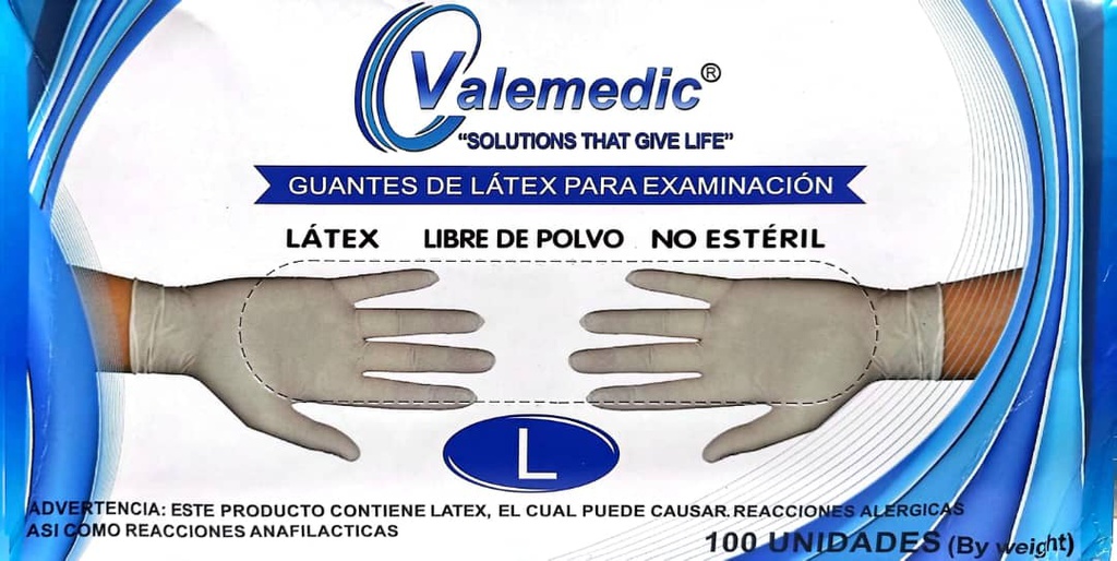GUANTES DE EXAMEN 100UND LATEX L VALEMEDIC