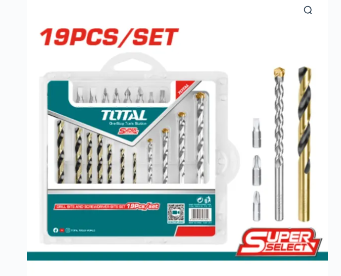 SET DE BROCAS TOTAL 19PZAS C/PUNTAS DE DESTORNILLADOR