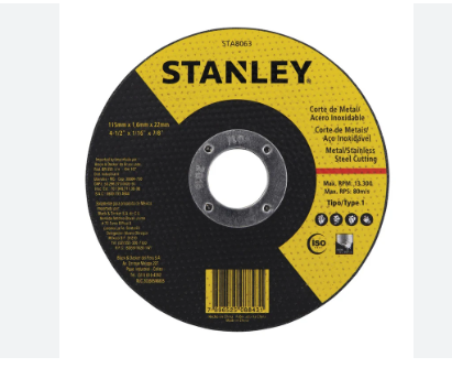 DISCO DEWALT CORTE METAL 4 1/2 X 1/16 X 7/8 PLANO STANLEY