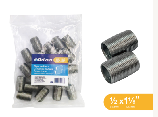 NIPLE GRIVEN GALVANIZADO 1/2 PULG