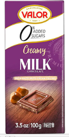 CHOCOLATE VALOR 100GR LECHE CON CREMA DE AVELLANAS