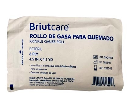 GASA PARA QUEMADO 4.5INX4.1YD X 6CAPAS BRIUTCARE
