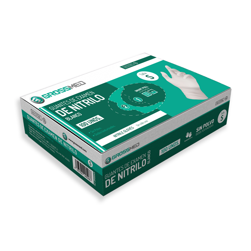GUANTES DE EXAMEN X 100UND S BLANCO NITRILO GROSSMED