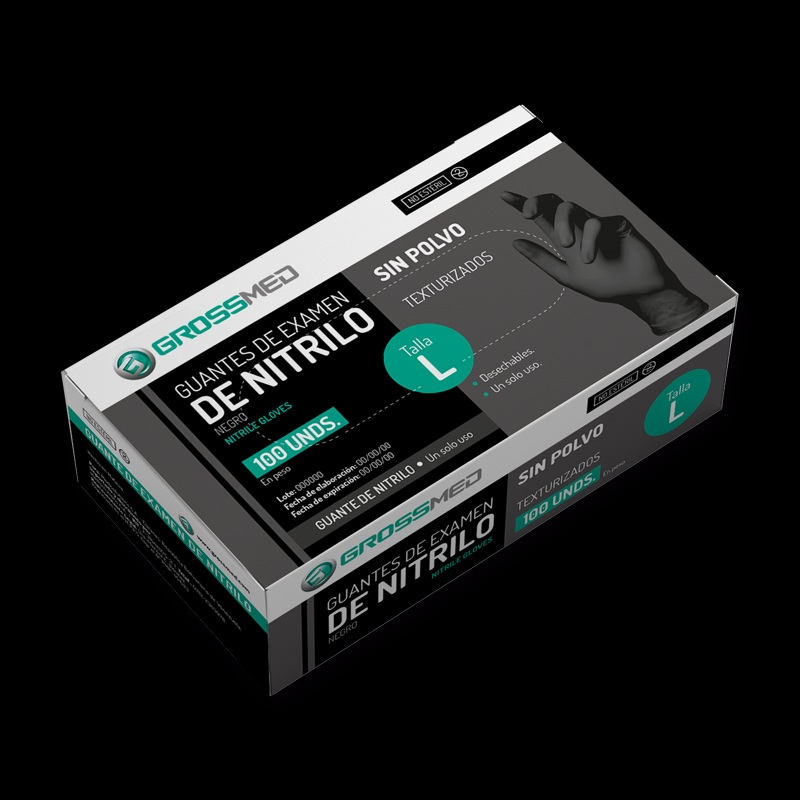 GUANTES DE EXAMEN X 100UND L NEGRO GROSSMED