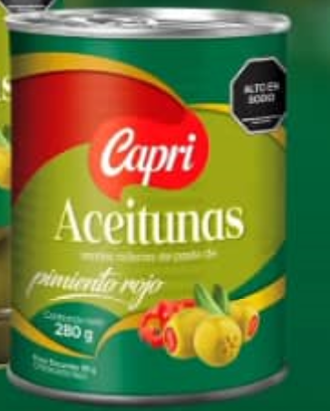ACEITUNA CAPRI 280GR C/PIMENTO ROJO 