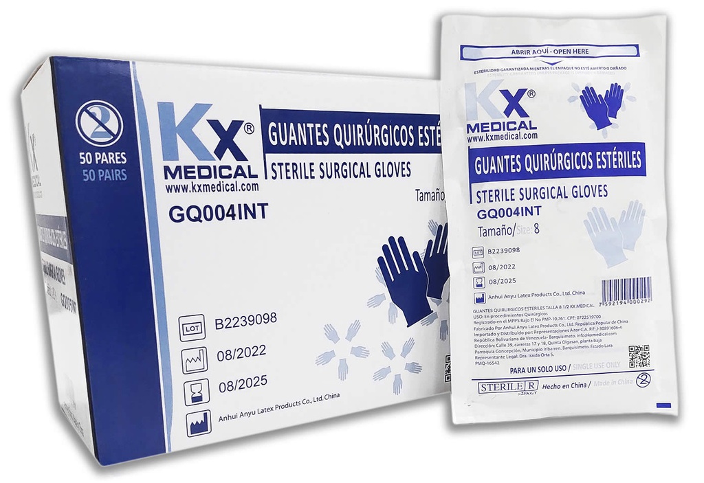 GUANTES QUIRURGICOS T8 X 1PAQ KX MEDICAL
