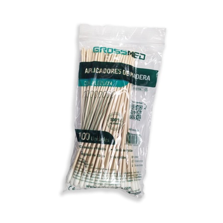 APLICADORES DE MADERA CON ALGODON 100UND GROSSMED