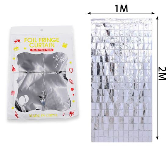 CORTINA DE FIESTA CUADRO GRANDE PLATEADA