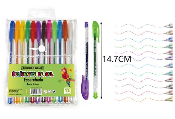 BOLIGRAFO GEL ESCARCHADO 12 COLORES