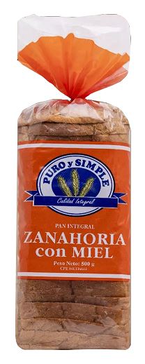 PAN SANDWICH PURO Y SIMPLE 500GR ZANAHORIA Y MIEL