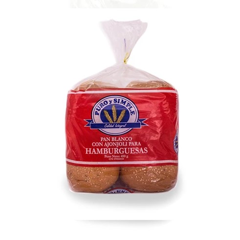 PAN HAMBURGUESA PURO Y SIMPLE 8UND 450GR