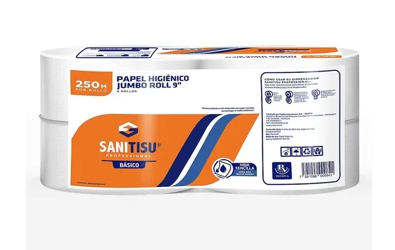 PAPEL JUMBO SANITISU ROLL 9&quot; 250MT X4 BLAN